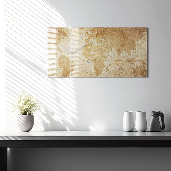 Zegar szklany poziomy Mapa świata vintage