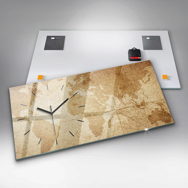 Zegar szklany poziomy Mapa świata vintage