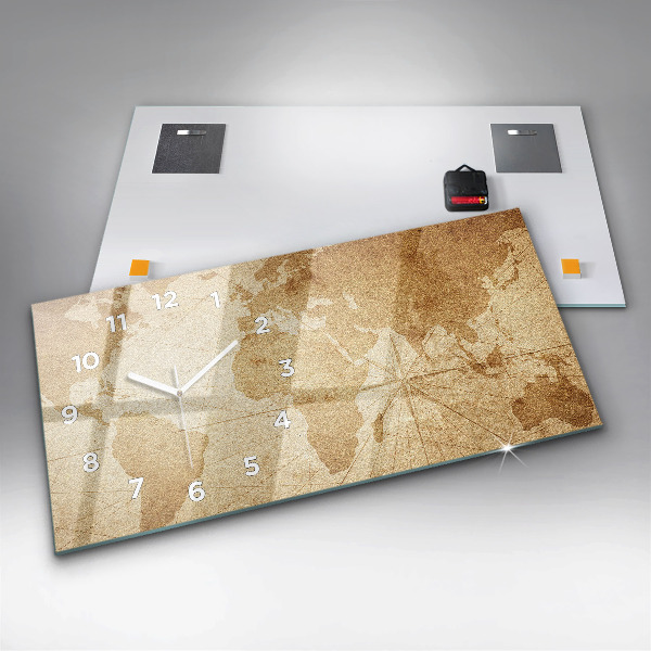 Zegar szklany poziomy Mapa świata vintage