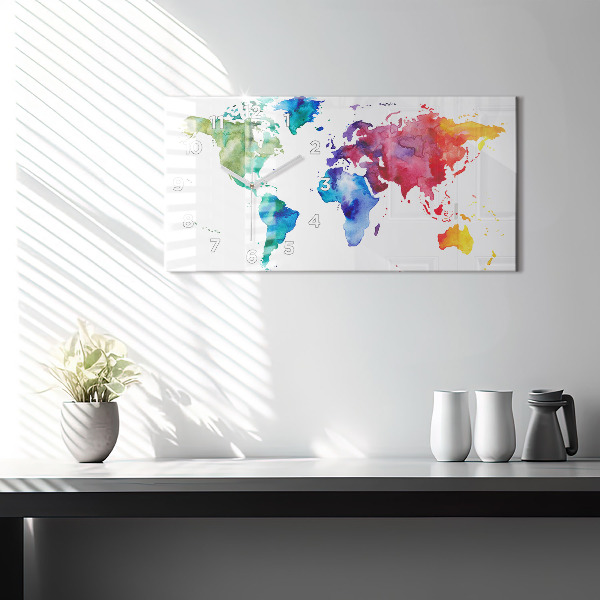 Zegar szklany poziomy Akwarel mapa świata