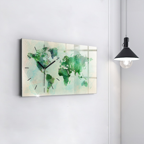 Zegar szklany poziomy Akwarela mapa świata