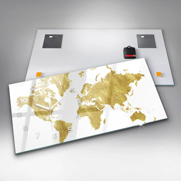 Zegar szklany poziomy Złota mapa świata