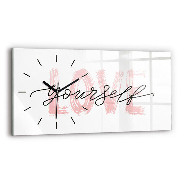 Zegar szklany poziomy Napis kochaj siebie