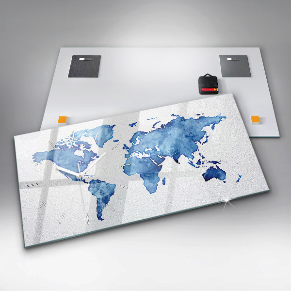 Zegar ścienny poziomy Mapa świata akwarele
