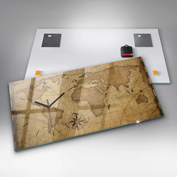 Zegar ścienny poziomy Mapa świata vintage