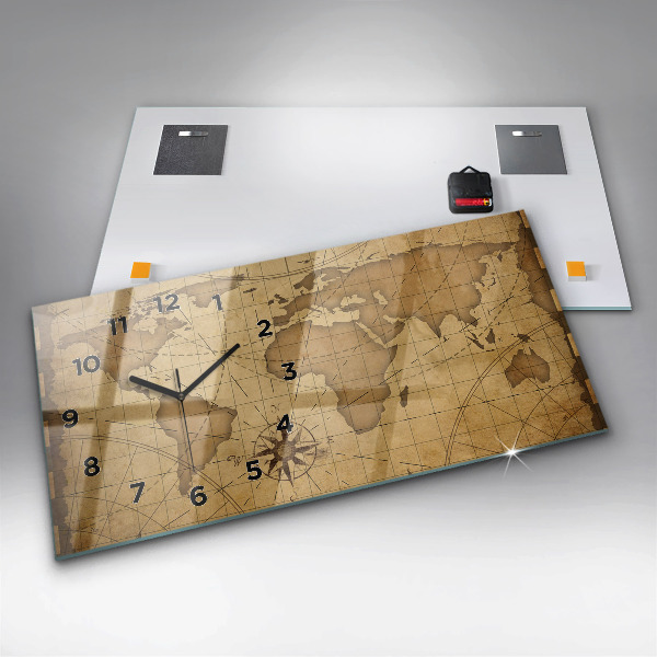 Zegar ścienny poziomy Mapa świata vintage