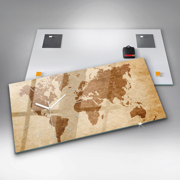Zegar ścienny poziomy Mapa świata w starym stylu