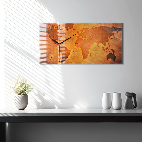 Zegar ścienny poziomy Duża mapa świat