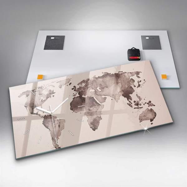 Zegar ścienny poziomy Akwarela mapa świata