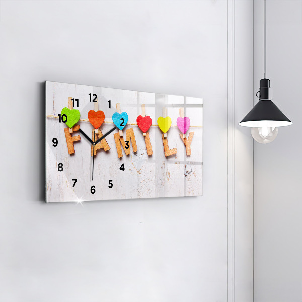 Zegar ścienny poziomy Napis rodzina