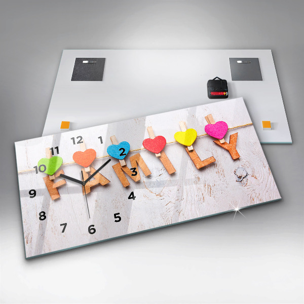 Zegar ścienny poziomy Napis rodzina