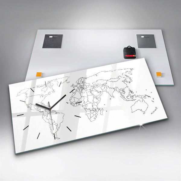 Zegar ścienny poziomy Konturowa mapa świata