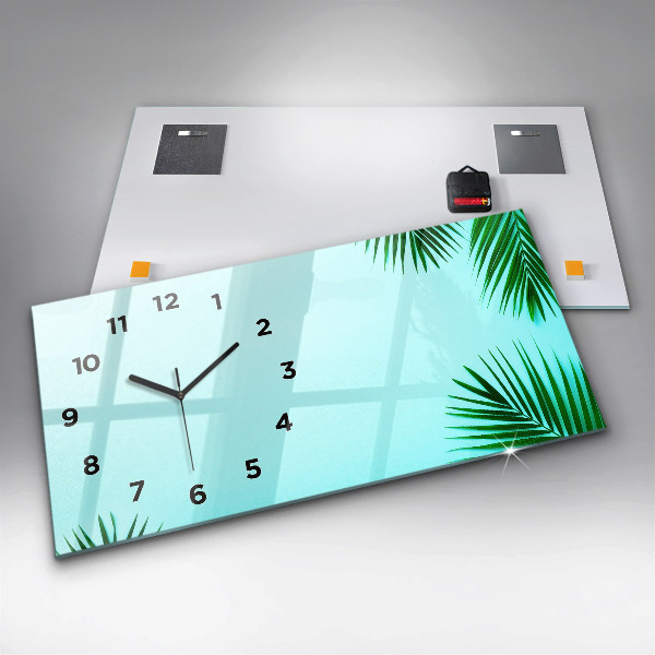 Zegar szklany poziomy Liście palmy