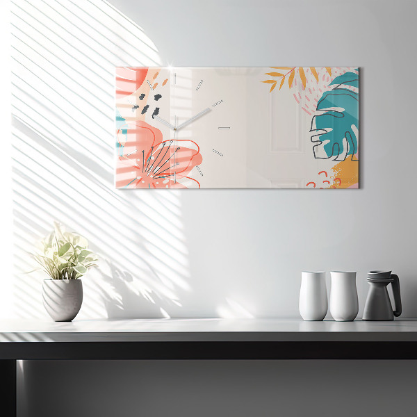 Zegar szklany poziomy Hawajskie rośliny