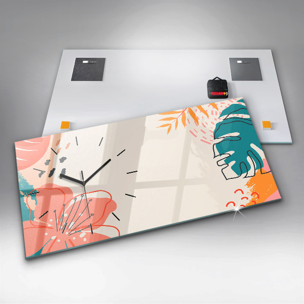 Zegar szklany poziomy Hawajskie rośliny