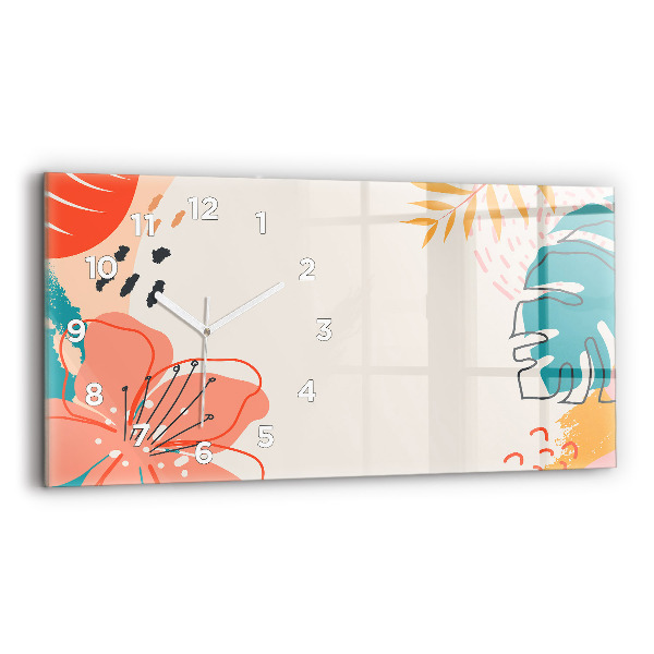 Zegar szklany poziomy Hawajskie rośliny