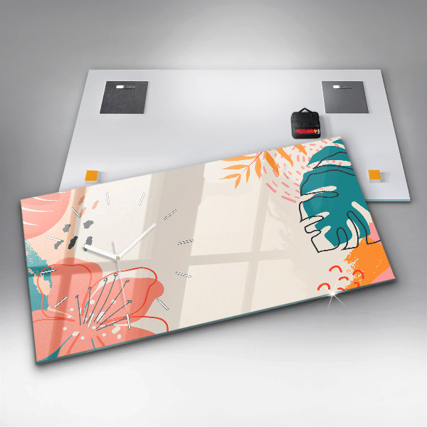 Zegar szklany poziomy Hawajskie rośliny