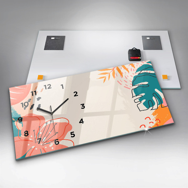 Zegar szklany poziomy Hawajskie rośliny