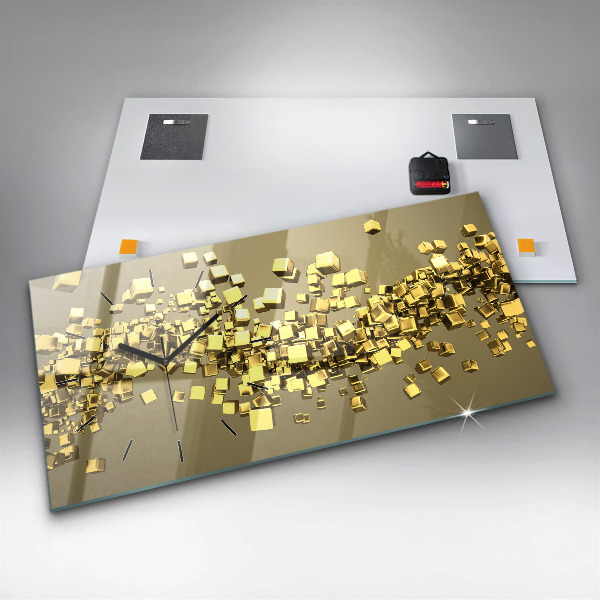 Zegar poziomy Złote kwadraty