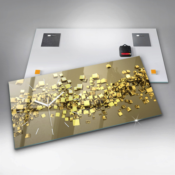 Zegar poziomy Złote kwadraty