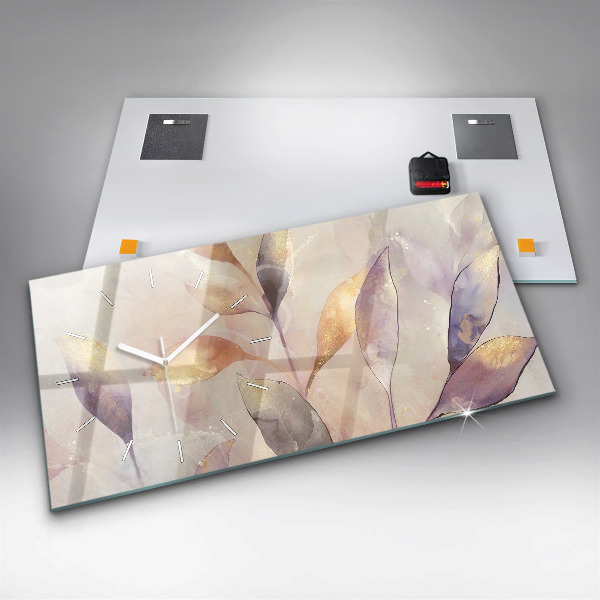 Zegar szklany poziomy Abstrakcyjne boho liście