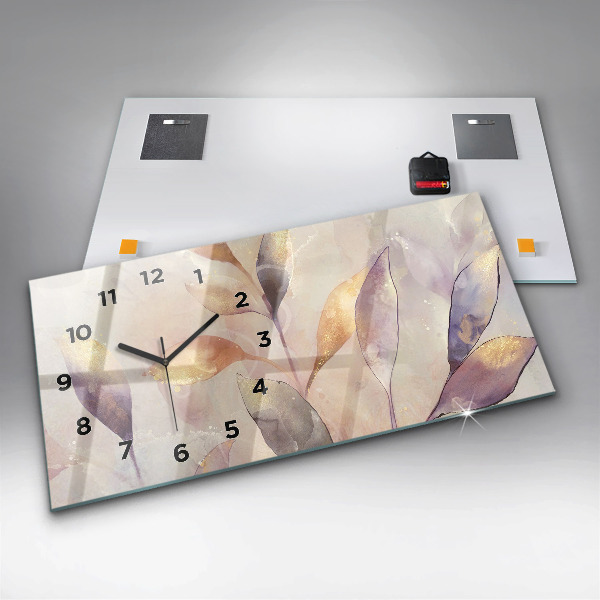 Zegar szklany poziomy Abstrakcyjne boho liście