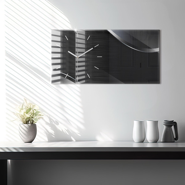 Zegar poziomy Czarno srebrne linie