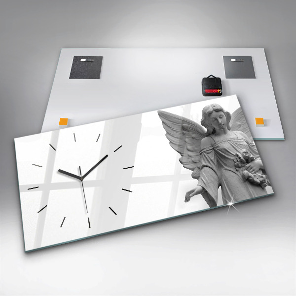 Zegar szklany poziomy Rzeźba anioła ze skrzydłami
