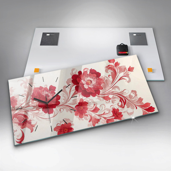 Zegar poziomy Czerwone kwiaty