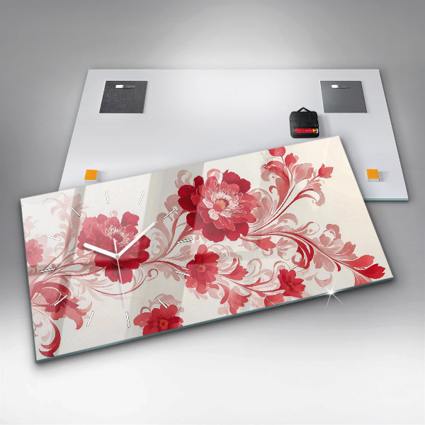 Zegar poziomy Czerwone kwiaty