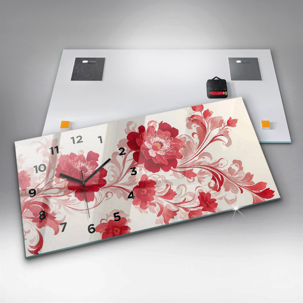 Zegar poziomy Czerwone kwiaty