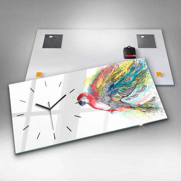 Zegar ścienny poziomy Kolorowa Papuga w locie