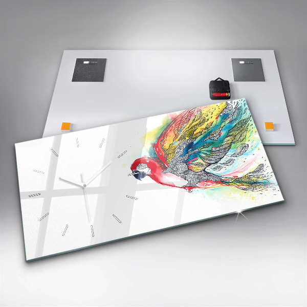 Zegar ścienny poziomy Kolorowa Papuga w locie