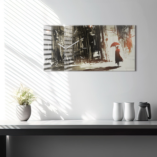 Zegar ścienny poziomy Kobieta w deszczowej nocy