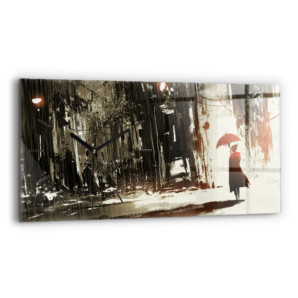 Zegar ścienny poziomy Kobieta w deszczowej nocy