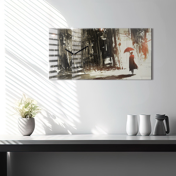 Zegar ścienny poziomy Kobieta w deszczowej nocy