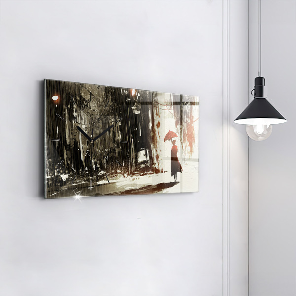 Zegar ścienny poziomy Kobieta w deszczowej nocy