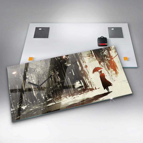 Zegar ścienny poziomy Kobieta w deszczowej nocy