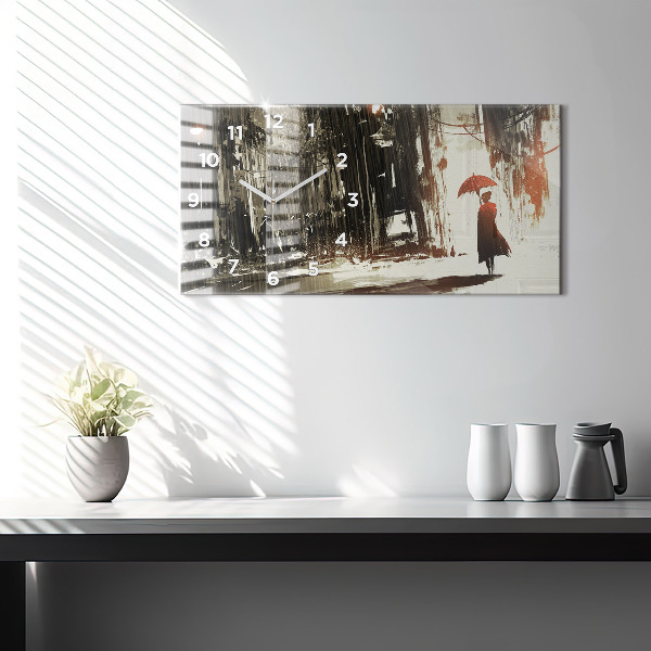 Zegar ścienny poziomy Kobieta w deszczowej nocy