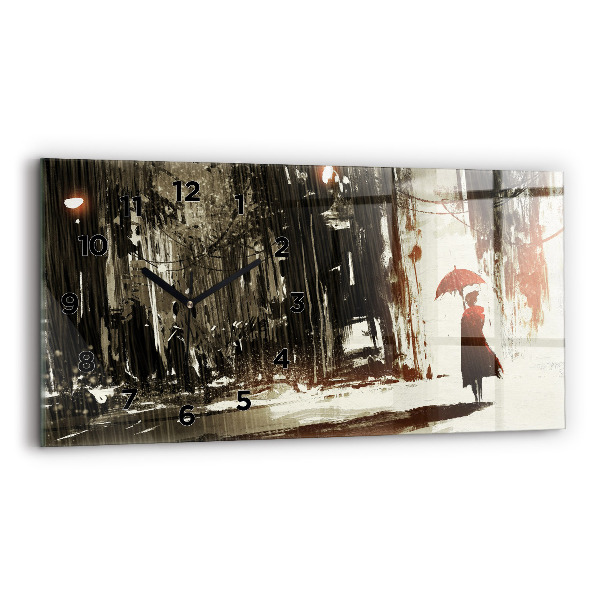 Zegar ścienny poziomy Kobieta w deszczowej nocy