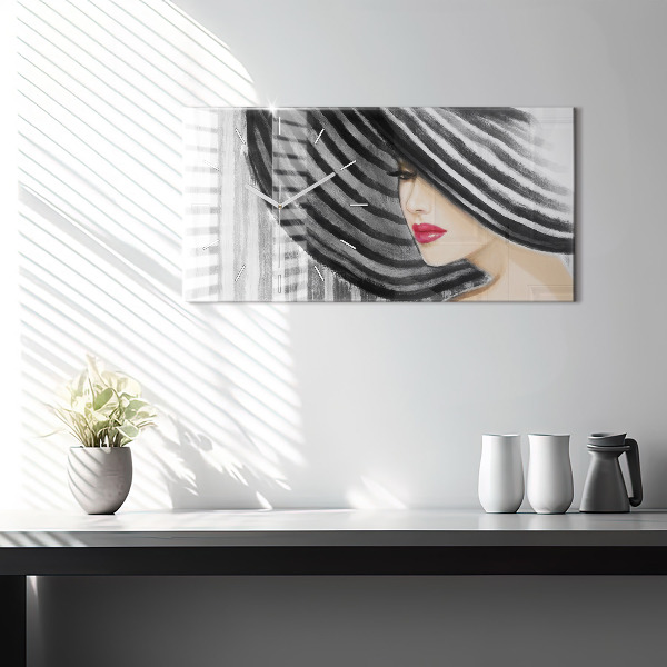 Zegar ścienny poziomy Kobieta w Czarno bieli