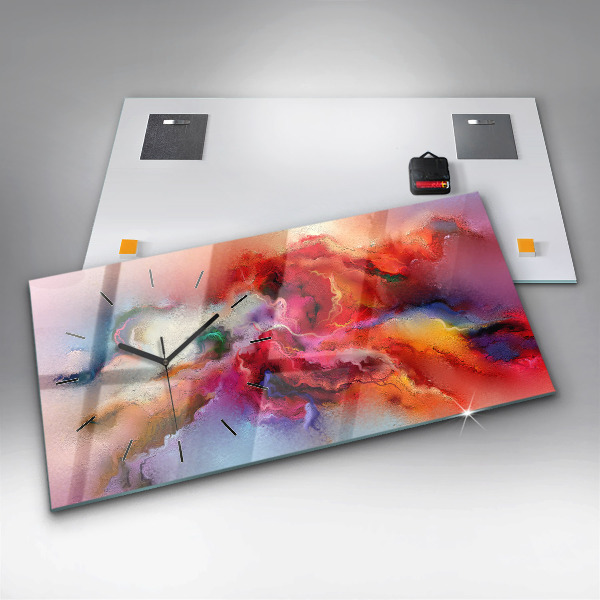 Zegar szklany poziomy Rozlane farby