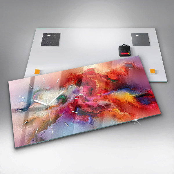 Zegar szklany poziomy Rozlane farby