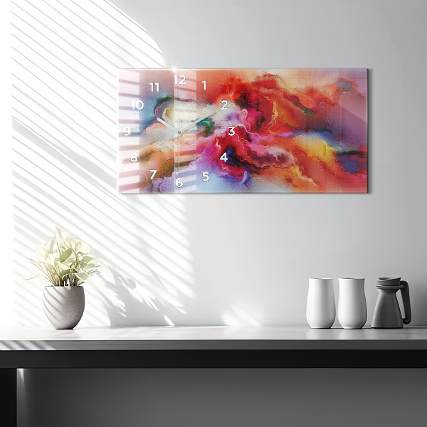 Zegar szklany poziomy Rozlane farby