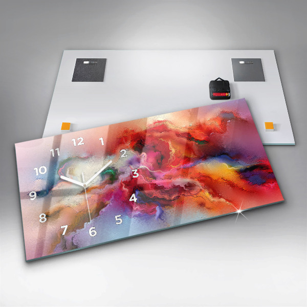 Zegar szklany poziomy Rozlane farby