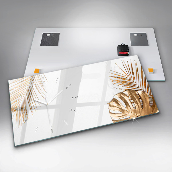 Zegar szklany poziomy Tropikalne liście