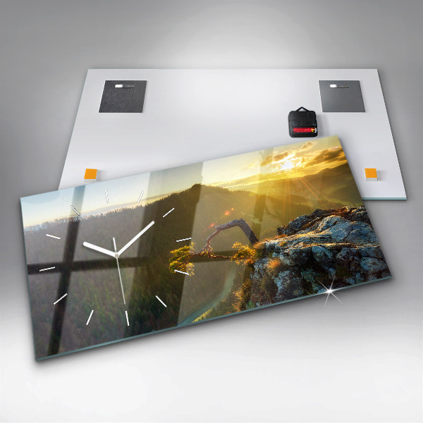 Zegar szklany poziomy Zachód słońca nad górami