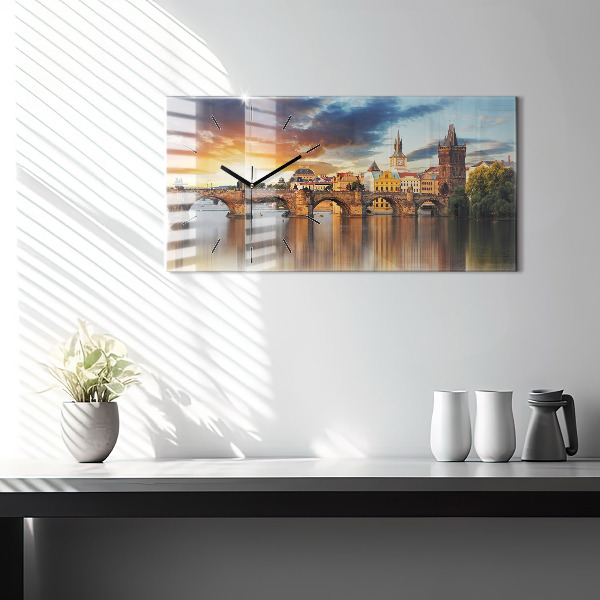 Zegar szklany poziomy Panorama nad rzeką