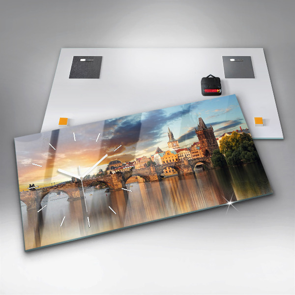 Zegar szklany poziomy Panorama nad rzeką