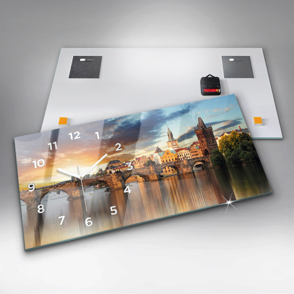 Zegar szklany poziomy Panorama nad rzeką
